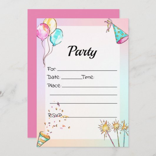 Vul de blanco verjaardagsuitnodiging in kaart (Voorkant / Achterkant)