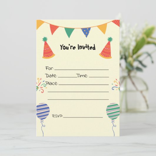 Vul de blanco verjaardagsuitnodiging in kaart (Staand voorkant)