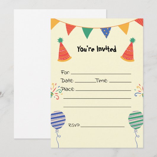 Vul de blanco verjaardagsuitnodiging in kaart (Voorkant / Achterkant)
