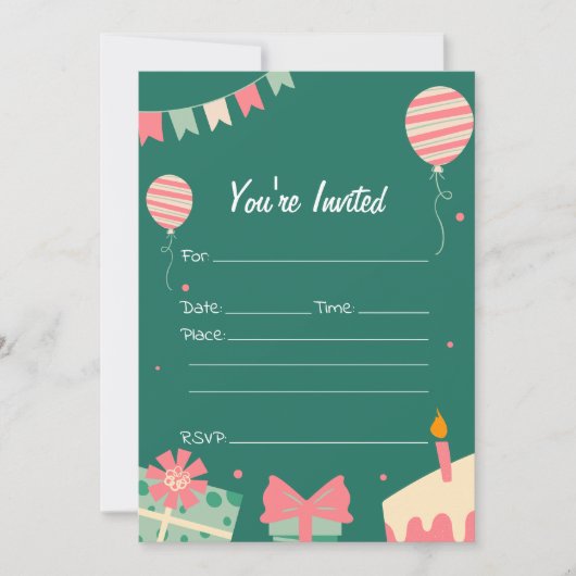Vul de blanco verjaardagsuitnodiging in kaart (Voorkant)