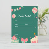 Vul de blanco verjaardagsuitnodiging in kaart (Staand voorkant)