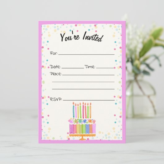 Vul de blanco verjaardagsuitnodiging in kaart (Staand voorkant)