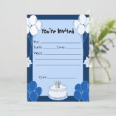 Vul de Blank Birthday Blue uitnodiging in (Staand voorkant)