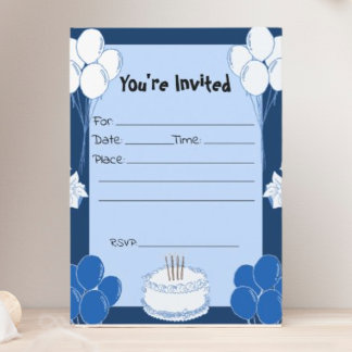 Vul de Blank Birthday Blue uitnodiging in