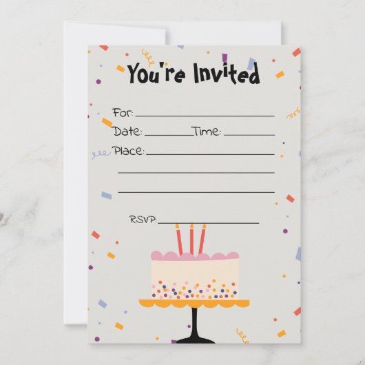 Vul de Blank Confetti Verjaardagsuitnodiging in Kaart (Voorkant)