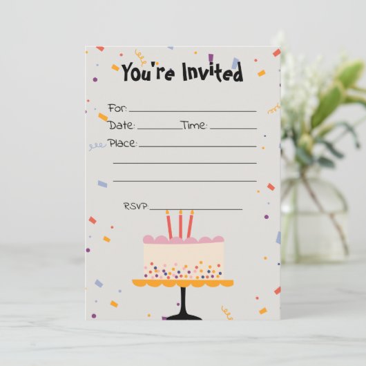 Vul de Blank Confetti Verjaardagsuitnodiging in Kaart (Staand voorkant)