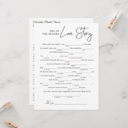 Vul de Blanks Love Story in | Vrijgezellenfeesten  Kaart (Voorkant / Achterkant in situ)