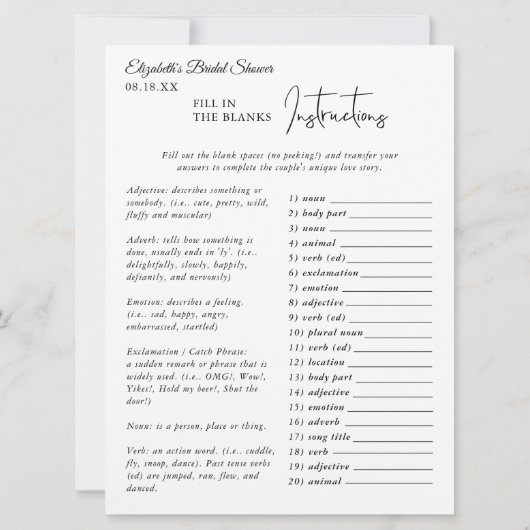 Vul de Blanks Love Story in | Vrijgezellenfeesten  Kaart (Achterkant)