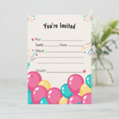Vul de lege ballonnen verjaardagsuitnodiging in kaart (Staand voorkant)