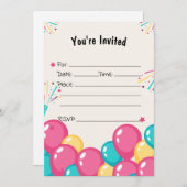 Vul de lege ballonnen verjaardagsuitnodiging in kaart (Voorkant / Achterkant)
