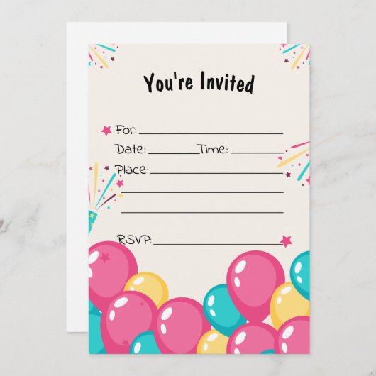 Vul de lege ballonnen verjaardagsuitnodiging in kaart (Voorkant / Achterkant)