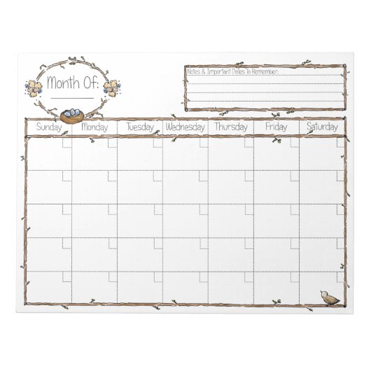 Vul de lege kalender in notitieblok (Voorkant)