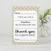 Vul de lege leraar in Dank u Kaart (Staand voorkant)