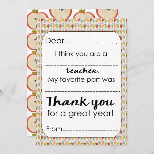 Vul de lege leraar in Dank u Kaart (Voorkant / Achterkant)