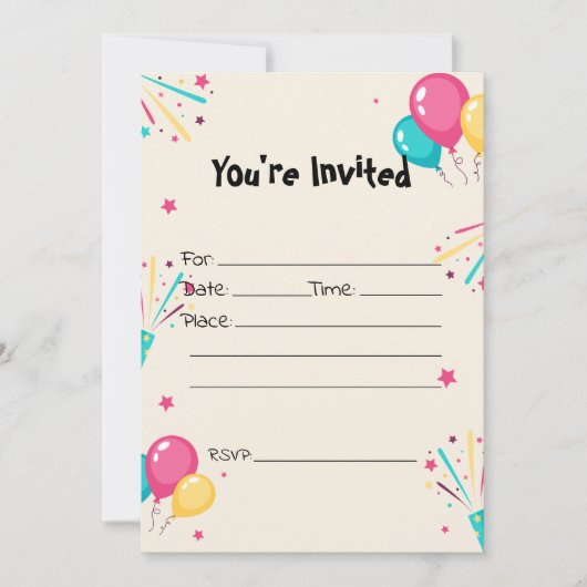 Vul de lege uitnodiging voor verjaardagsballonnen  (Voorkant)