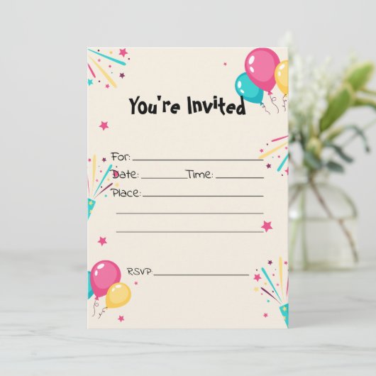 Vul de lege uitnodiging voor verjaardagsballonnen  (Staand voorkant)