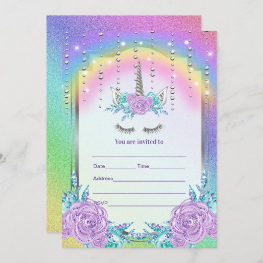 Vul de Uitnodiging van Unicorn in (Voorkant / Achterkant)