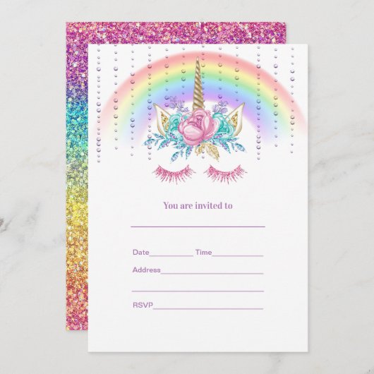 Vul de Uitnodiging van Unicorn in (Voorkant / Achterkant)