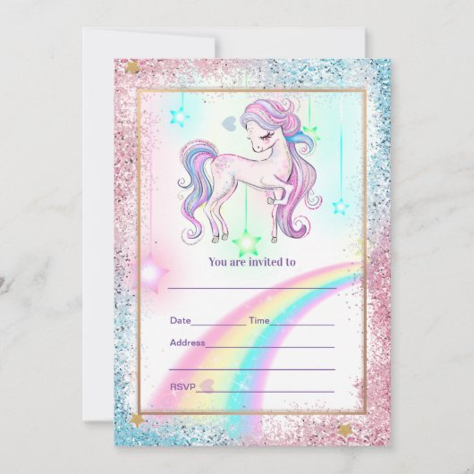 Vul de Uitnodiging van Unicorn in (Voorkant)