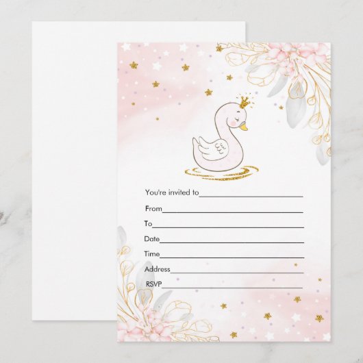 Vul de waterverf van de goudzwanenroze uitnodiging (Voorkant / Achterkant)