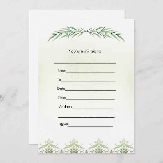 Vul de waterverf van de uitnodigingsgrove tak in kaart (Voorkant / Achterkant)