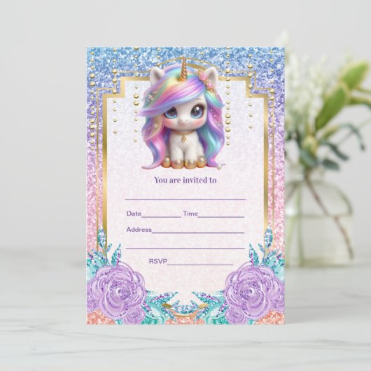 Vul eenhoorn uitnodiging in (Staand voorkant)