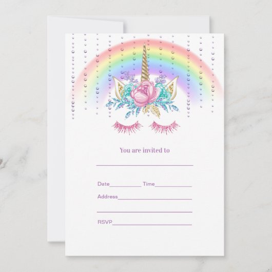 Vul eenhoorn uitnodiging in (Voorkant)