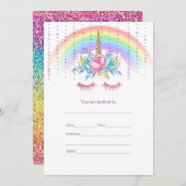 Vul eenhoorn uitnodiging in (Voorkant / Achterkant)