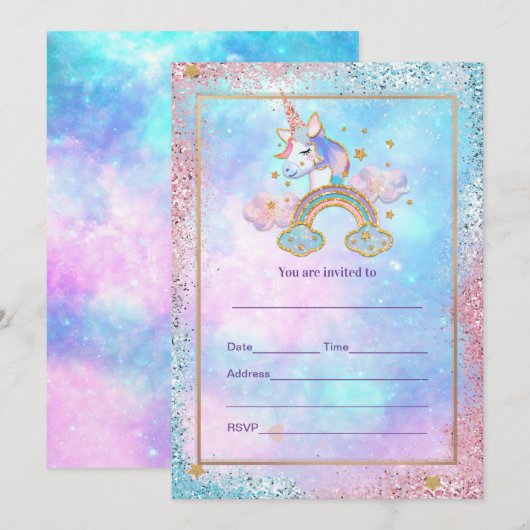 Vul eenhoorn uitnodiging in (Voorkant / Achterkant)