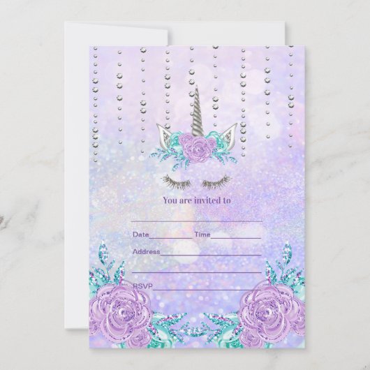 Vul eenhoorn uitnodiging in (Voorkant)