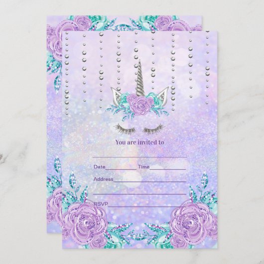 Vul eenhoorn uitnodiging in (Voorkant / Achterkant)