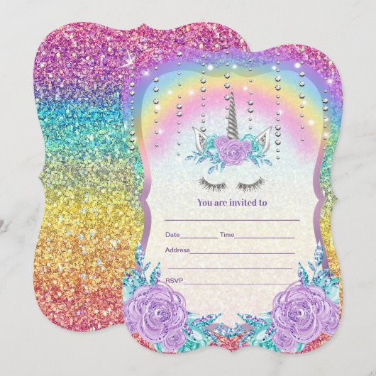 Vul eenhoorn uitnodiging in (Voorkant / Achterkant)