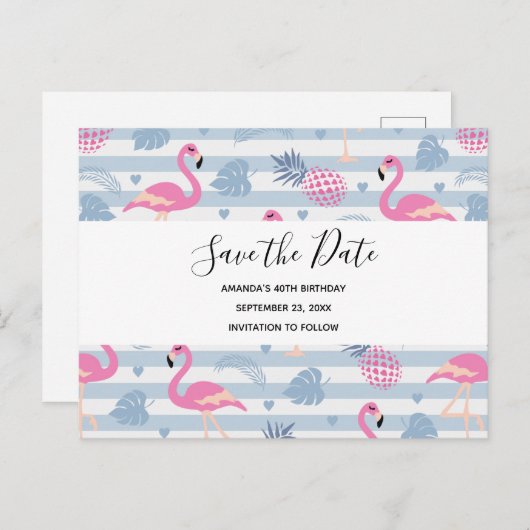 Vul Flamingo & het Patroon van de Ananas sparen de Uitnodiging Briefkaart (Voorkant / Achterkant)