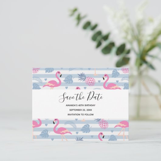 Vul Flamingo & het Patroon van de Ananas sparen de Uitnodiging Briefkaart (Staand voorkant)