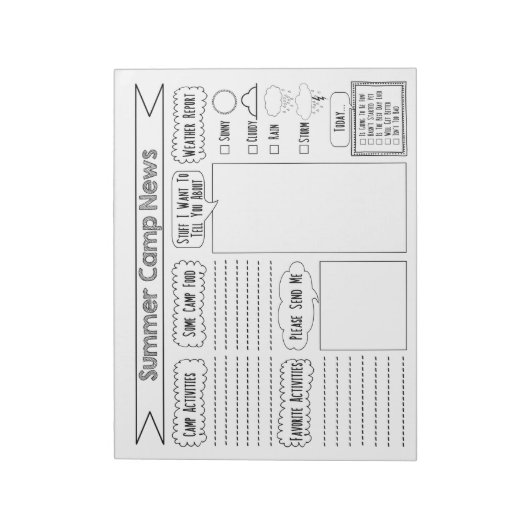Vul het Briefpapier Blank zomerkamp in Notitieblok (Linkerzijde)