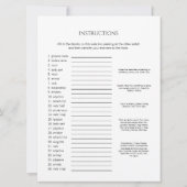 Vul in de Blanks Love Story Vrijgezellenfeest Game Kaart (Achterkant)