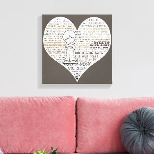 Vul je hart donkerbruin canvas afdruk (Insitu (Woonkamer))