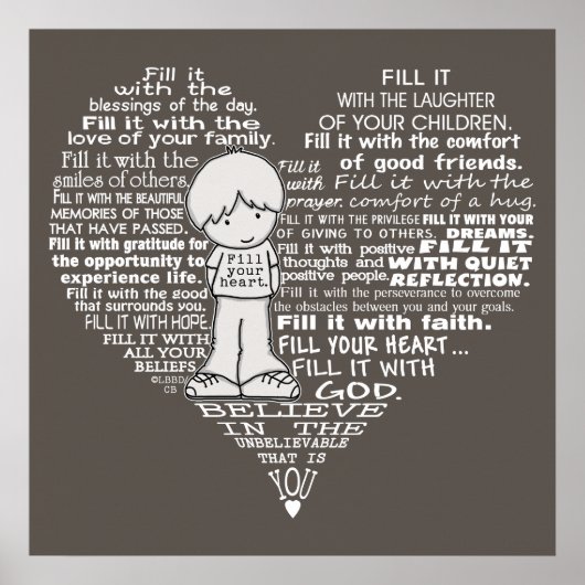 Vul je hart-Witte letters/Donkkerbruin Poster (Voorkant)