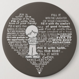 Vul je hart-Witte letters/Donkkerbruin Ronde Button 6,0 Cm