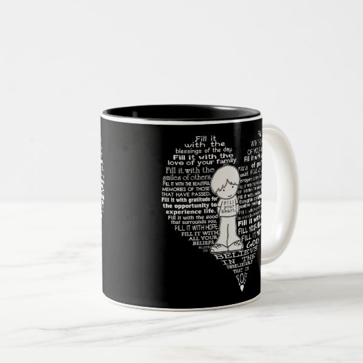 Vul je hartwitte letters tweekleurige koffiemok (Voorkant rechts)