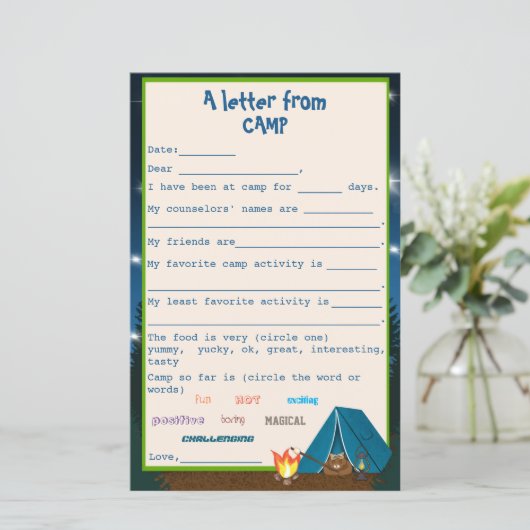 Vul Letter in van Camp Bar Camping Stationery (Staand voorkant)