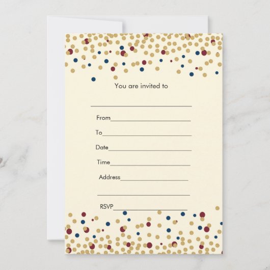 Vul uitnodiging confetti goud marine roodbruin (Voorkant)