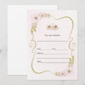 Vul uitnodiging waterverf bloemenkroon prinses (Voorkant / Achterkant)