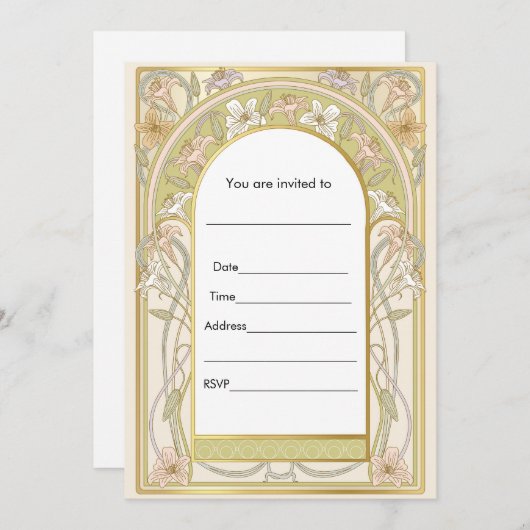 Vul uitnodiging waterverf vintage retro bloem (Voorkant / Achterkant)