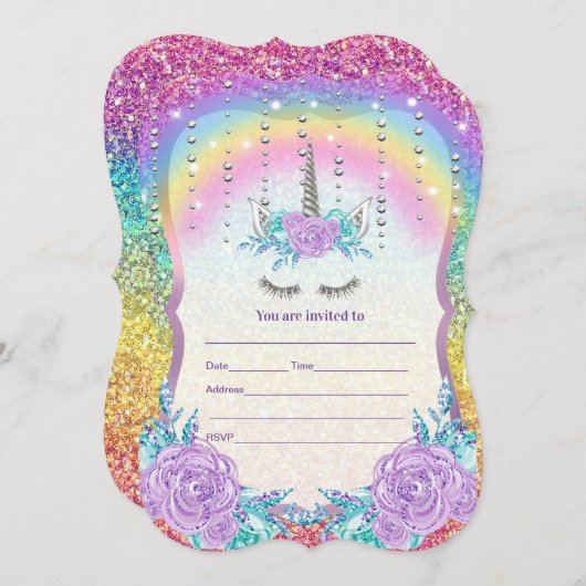 Vul Unicorn uitnodiging in (Voorkant / Achterkant)