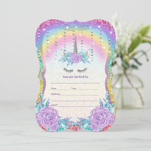 Vul Unicorn uitnodiging in (Staand voorkant)