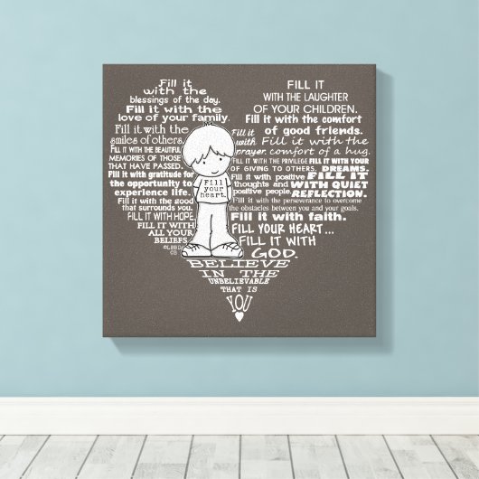 Vul uw hartdonkerbruine/witte letters canvas afdruk (Insitu (Houten vloer))