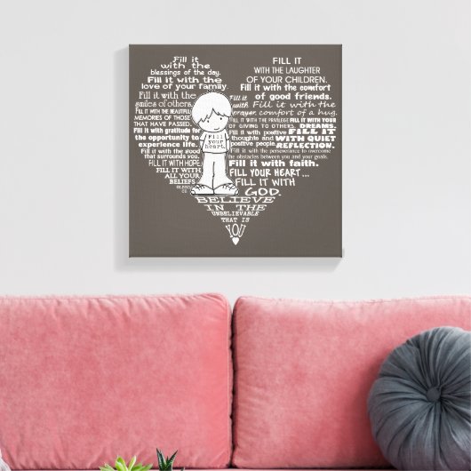 Vul uw hartdonkerbruine/witte letters canvas afdruk (Insitu (Woonkamer))