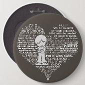 Vul uw hartwitte letters/donkerbruin ronde button 6,0 cm (Voorkant /achterkant)