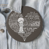 Vul uw hartwitte letters/donkerbruin ronde button 6,0 cm (In situ)